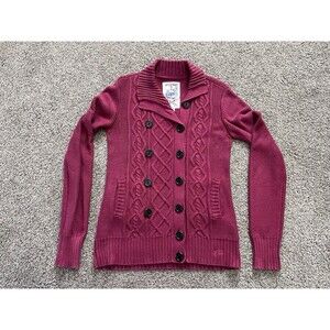 vintage Fox Racing raspberry-pink cable-knit cardigan Moto Biker Y2K Punk Size L